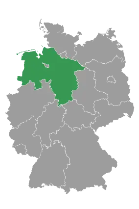Deutschland-Karte mit Auswahl vom Bundesland Niedersachsen