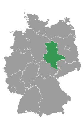 Landkarte von Deutschland. Das Bundesland Sachsen-Anhalt ist grün gekennzeichnet.